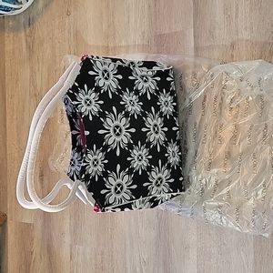 Lancome black white flower tote